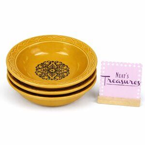 Vintage Japan GOLDEN SEVILLE Black Center Stoneware Rim Soup Cereal Bowls  Set 3